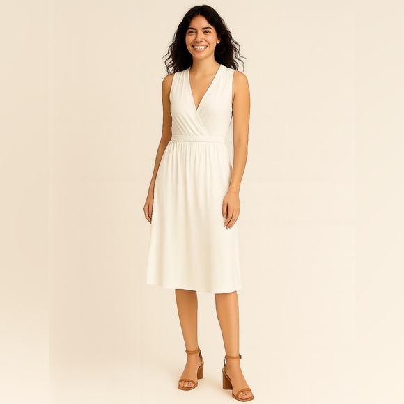 ATM Anthony Thomas Melillo A-Line Dress White Silk V Neck Sleeveless Large NEW - Picture 1 of 15